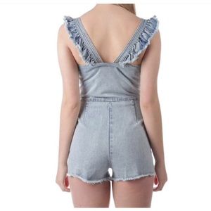 Pants - Denim Washed Ruffle Romper Pants - Denim Washed Ruffle Romper